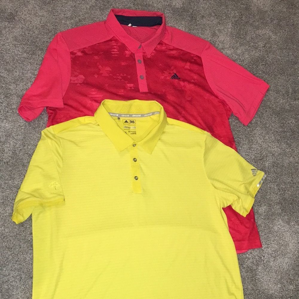 2-bright color amazing pair Red & Yellow adidas golf polo shirt combo XL mens